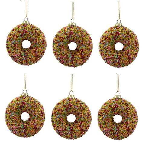 Set di 6 Ciambelle con Canditi in Vetro Soffiato D10 Addobbi Natalizi Eleganti per un albero di natale esclusivo da collezionare