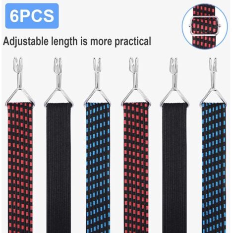 Set di 6 cinghie elastiche con gancio - Larghezza: 2 m - Cinghia di fissaggio in gomma - Per imballare e fissare carichi su portabici, motociclette, bagagli