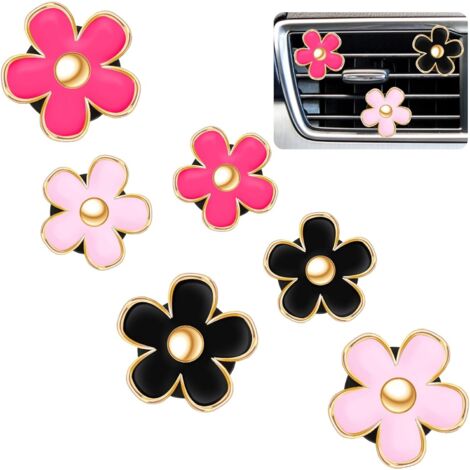 Set di 6 clip a forma di margherita per bocchette di ventilazione, deodoranti per auto, accessori per cruscotto, decorazioni per interni auto (3 cm, 3,3 cm, rosso, rosa, nero)