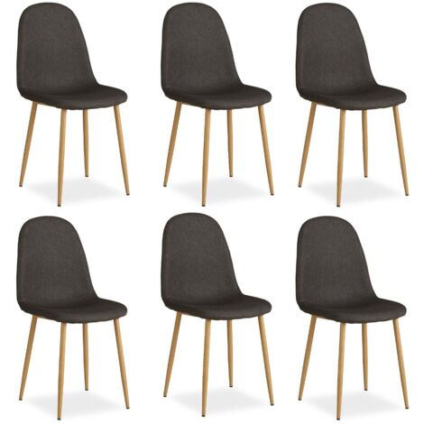 Set di 6 comode e moderne sedie da pranzo da cucina in tessuto antracite con gambe in metallo e effetto legno CDS06303