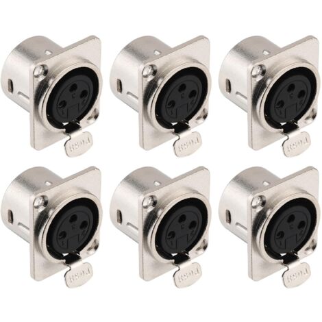 Set di 6 connettori XLR femmina a pannello 3 poli per altoparlante microfono - Contatti in nichel-rame, corpo metallico