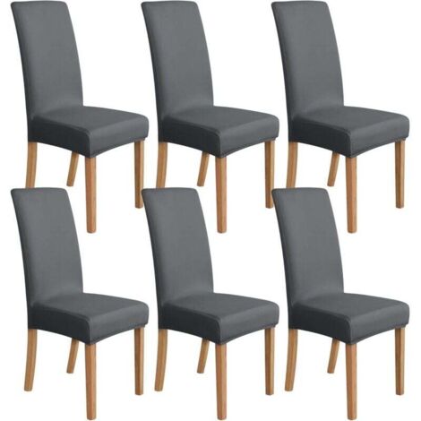 Set di 6 coprisedie elasticizzate per sedie da pranzo, 48x48x70 cm, grigio scuro