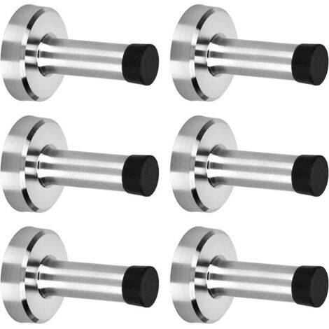 Set di 6 fermaporta autoadesivi in acciaio inox, forati/non forati, fermaporta a parete con tampone in gomma, protezione da parete, fermaporta a molla da 6 cm