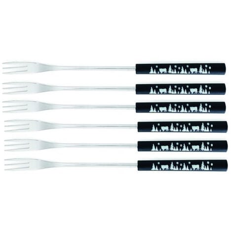 AUTRES set di 6 forchette da fonduta nere con decoro alpino - 3008186 blk - tableandcook