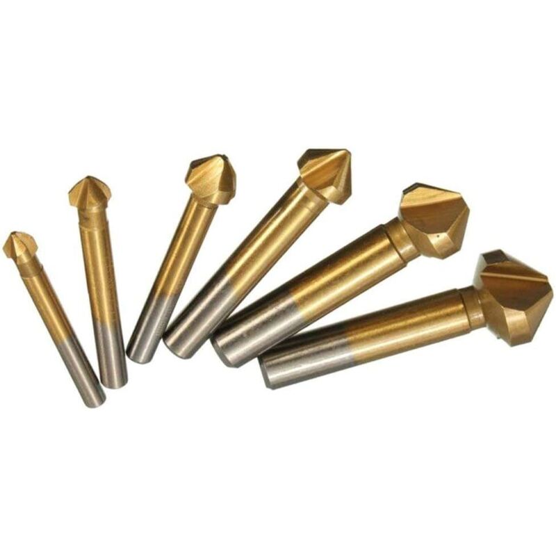 Set di 6 frese a 90° in hss, rivestite in titanio Fresa per smussi da 6,3-20,5 mm per smussi Contiene alesatore-