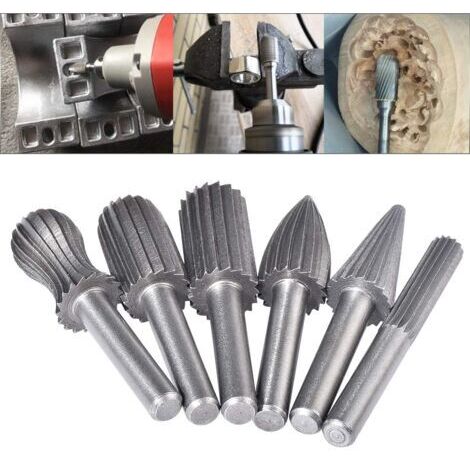 Set di 6 frese in tungsteno a doppio taglio, gambo da 6 mm, lime in tungsteno/punte per incisione/rettifica per utensili rotanti