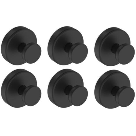 Set di 6 ganci a ventosa senza foratura, in acciaio inox, impermeabili e riutilizzabili, per bagno, piastrelle, asciugamani da doccia, 6 × 2,8 cm, nero