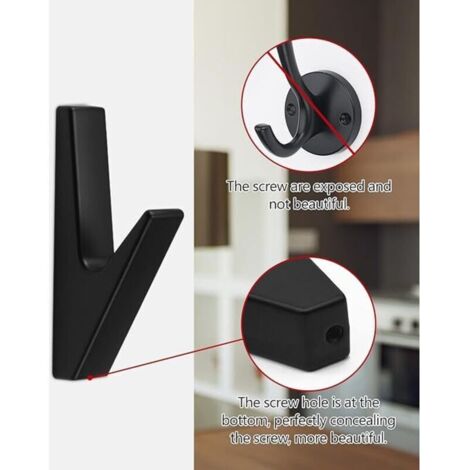 Set di 6 ganci appendiabiti da parete per bagno, appendiabiti da parete, gancio per cucina, ufficio, armadio, in alluminio, portata fino a 20 kg - Nero