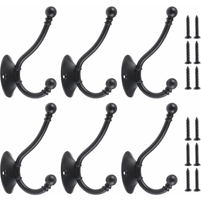 Set di 6 ganci appendiabiti retrò (nero)
