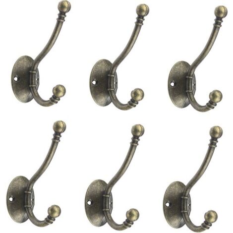 Set di 6 ganci - Bronzo - 9,6 x 5,6 cm - Lega di zinco - Ganci - Ganci doppi - Portasciugamani - Ganci da parete - Ganci con viti