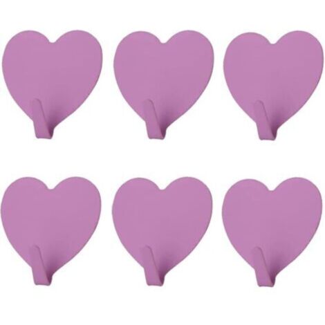 Set di 6 ganci decorativi da parete a forma di cuore (viola), ganci da parete in acciaio inox con forte adesivo per casa, cucina, bagno, ufficio