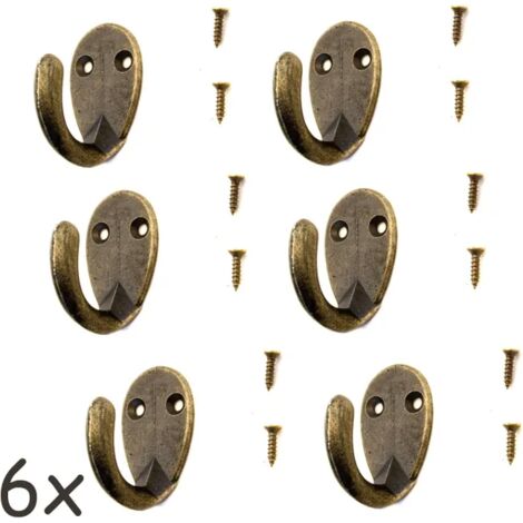 Set di 6 ganci in stile anticato per appendiabiti e portasciugamani - ottone bronzo vintage, stile retrò, montaggio a parete, 4 x 2,1 cm