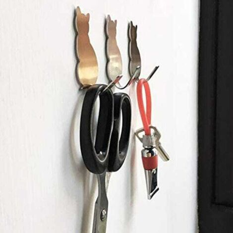 Set di 6 ganci per asciugamani in acciaio inossidabile con piccoli disegni di gatti, ganci decorativi da parete per casa, cucina, bagno