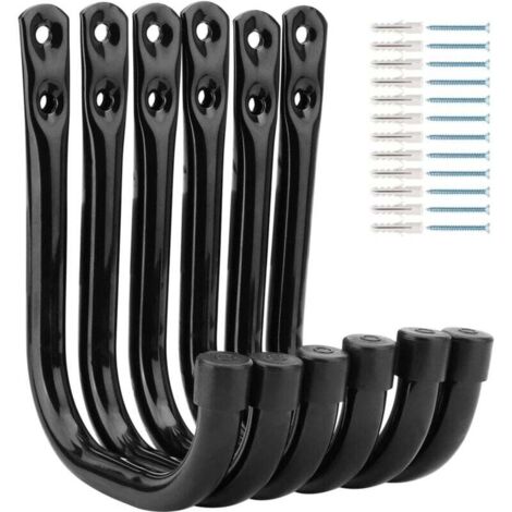 Set di 6 ganci per garage ad alta resistenza, 11,5 cm, ganci multiuso per attrezzi da giardino, ganci per montaggio a parete, capacità di carico di 30 kg