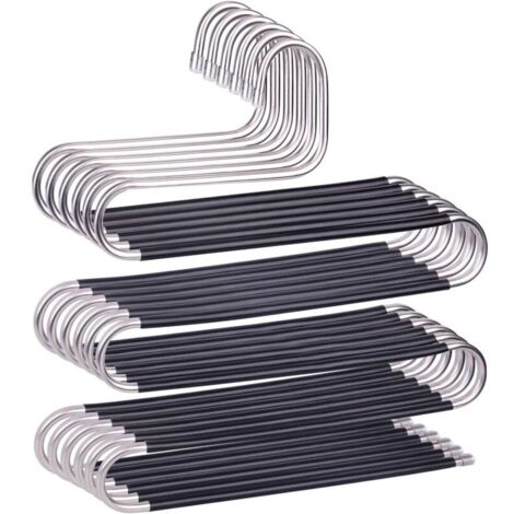 Set di 6 grucce antiscivolo in acciaio inox a forma di S per pantaloni, jeans, sciarpe e cordini – Nero