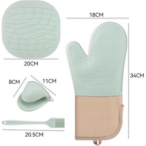 Set di 6 guanti da forno per cuocere al forno e grigliare. Guanti in silicone antiscivolo e resistenti al calore, ideali per cucinare in forno e alla griglia (verde menta).