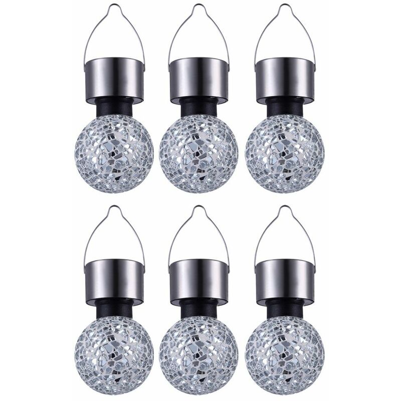 Image of Set di 6 lampade a sospensione solari Lampade a sfera da giardino rotonde Specchi a mosaico Mosaico Luci decorative in argento