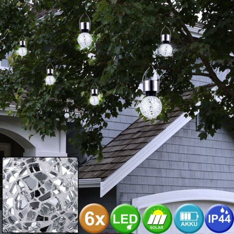 Set di 6 lampade a sospensione solari Lampade a sfera da giardino rotonde Specchi a mosaico Mosaico Luci decorative in argento