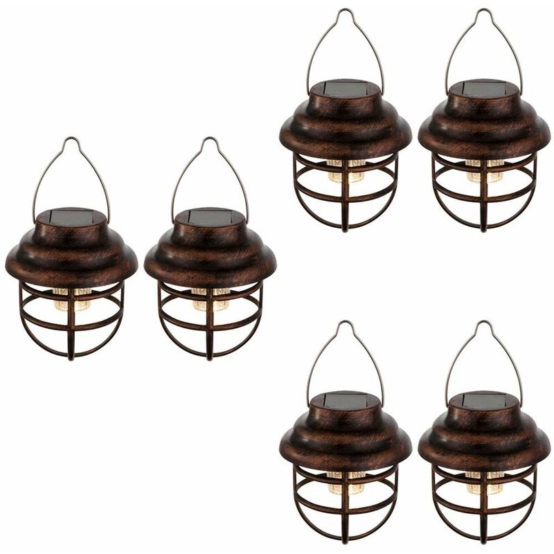 Image of Set di 6 lanterne solari a led lampade a griglia decorazione da giardino illuminazione per esterni lampade da balcone ruggine