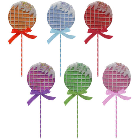 Set di 6 Lecca Lecca Grandi Decorazioni per Albero di Natale e Feste H40 cm con Bastoncino in Legno e fiocchetto