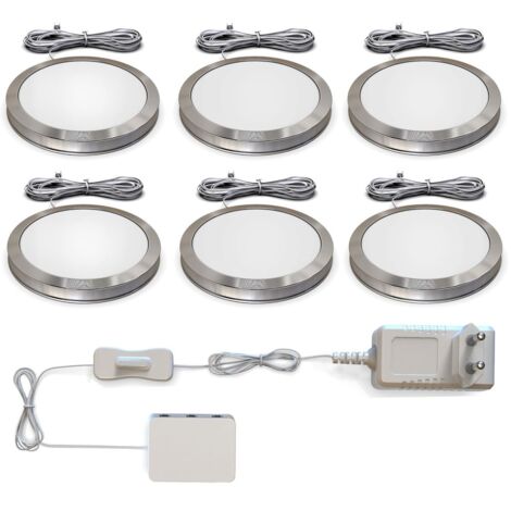 Set di 6 luci da incasso LED, Kit completo luci sottopensili o per armadi, luce calda 3000K, 6x1.8W, 6x170Lm, à 59mm, Lampade LED da cucina o per illuminazione vetrine, include accessori montaggio IP2