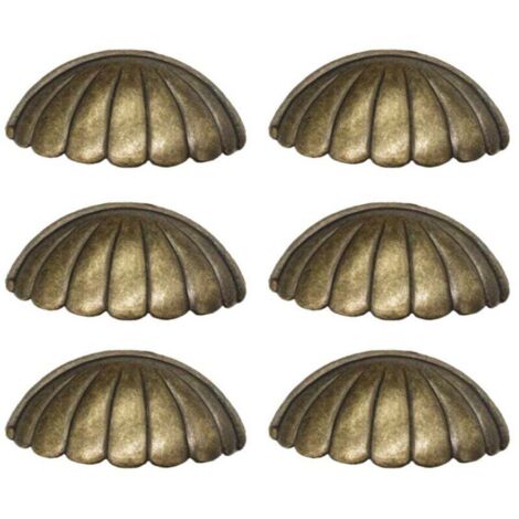 Set di 6 maniglie a conchiglia, pomelli per porte in ottone a forma di conchiglia, maniglie per mobili retrò per ante di armadi e ante della cucina