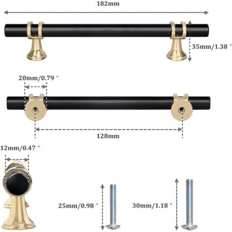 Set di 6 maniglie a T per ante di armadi, 128 mm, maniglie moderne in lega di zinco per mobili da cucina, camera da letto e ufficio.