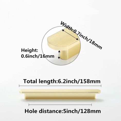Set di 6 maniglie dorate, maniglie per mobili da cucina in ottone spazzolato, interasse fori 128 mm - Maniglie per mobili