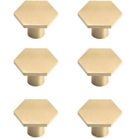 Set di 6 maniglie in ottone per mobili, maniglie per mobili placcate in oro, maniglie esagonali a foro singolo per cucina, ufficio, armadi e cassettiere.