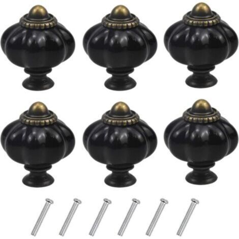 Set di 6 maniglie per mobili vintage a forma di zucca, pomelli per cassetti con viti per mobili da cucina, cassettiere e armadi (neri).