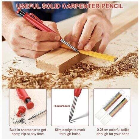 Set di 6 matite da carpentiere per l'edilizia con mine grigie, gialle e rosse.