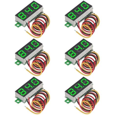 Set di 6 mini voltmetri digitali CC a tre fili da 0,28 pollici, 0-100 V, mini tester voltmetro digitale, tester di tensione a LED, protezione contro l'inversione di polarità e misurazione