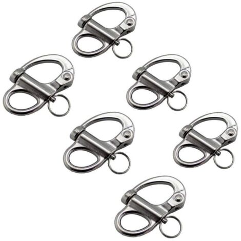 Set di 6 moschettoni girevoli a scatto in acciaio inox 316 per kayak, canoe, yacht e barche (69 mm)