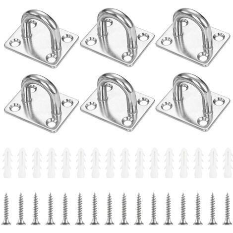 Set di 6 occhielli di fissaggio M6 in acciaio inox, piastra con occhiello, piastra con occhiello, gancio per sacco da boxe, tenda parasole