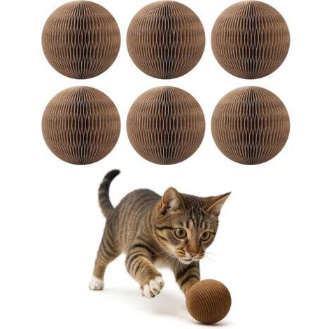 Set di 6 palline di cartone per gatti con campanellino - Giocattolo interattivo per inseguire e fare esercizio - Resistente e irresistibile - Divertimento per gatti