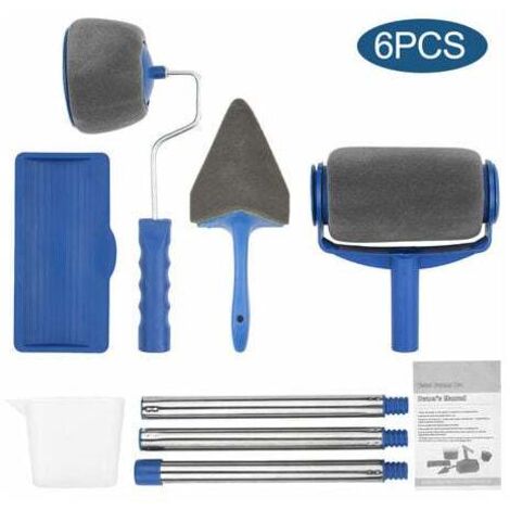 Set di 6 pennelli senza cuciture, nuovo tipo di rullo per pittura a tamburo multifunzionale, pennello angolare per uso domestico, strumento per pittura, pennello grigio blu - Fei Yu