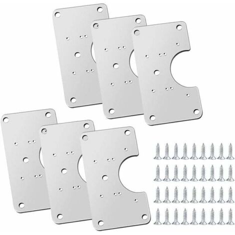 Set di 6 piastre di riparazione per cerniere in acciaio inox con 36 viti e 12 fori di montaggio per riparare porte, armadi, mobili da soggiorno, cassetti, casse e finestre.