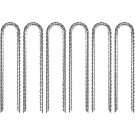 Set di 6 picchetti a forma di U, robusti picchetti in acciaio zincato per trampolini, tende da campeggio e giardini