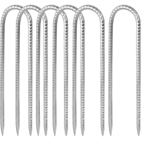 Set di 6 picchetti a U da 30 cm in acciaio zincato per tende, picchetti da campeggio, ganci a U, ancoraggi resistenti per tende da campeggio, altalene e tende da sole per trampolini.