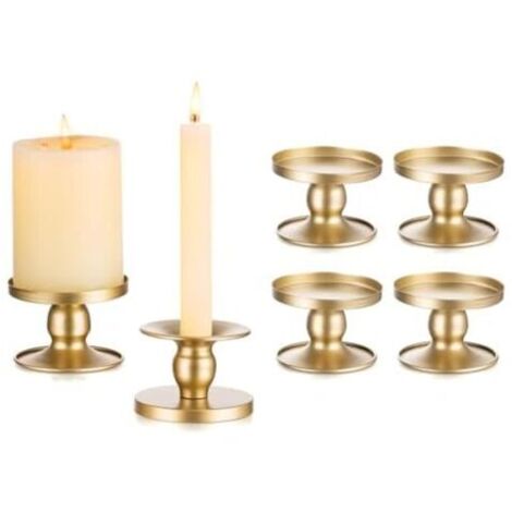 Set di 6 piccoli candelabri dorati per matrimoni - Portacandele decorativi in metallo per candele a colonna, decorazione natalizia