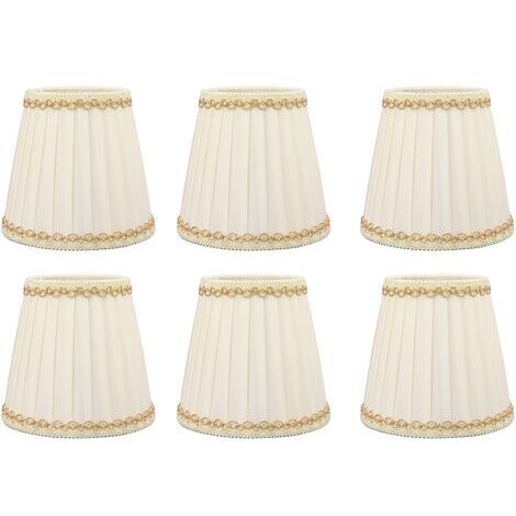 Set di 6 piccoli paralumi in tessuto. Installazione a clip. Dimensioni: 9x14x13 cm. Per lampadine E14. Stile moderno per ufficio e soggiorno.