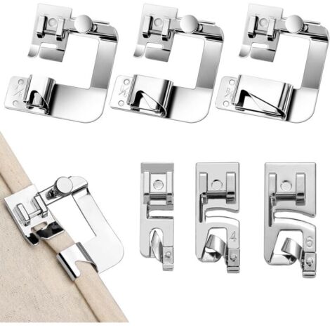 Set di 6 piedini premistoffa in acciaio inox per macchine da cucire Brother, Singer, W6, Elina e Janome - Argento
