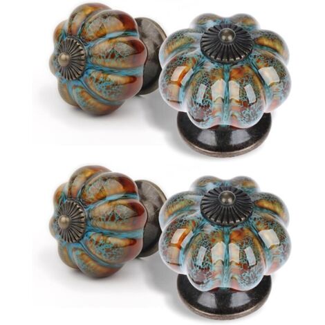 Set di 6 pomelli per cassetti a forma di zucca, maniglie per mobili in ceramica antica per armadi, guardaroba e cassettiere - Leopardo blu