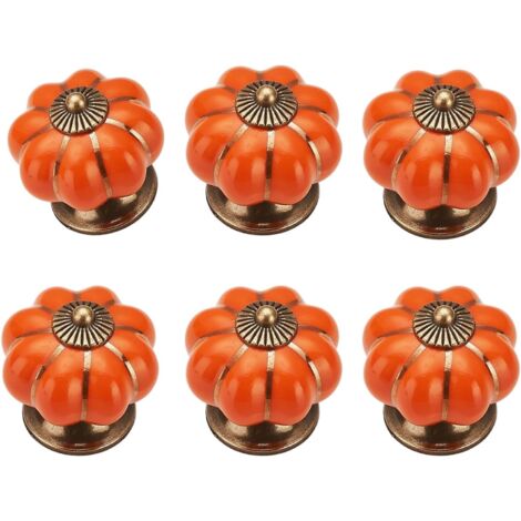 Set di 6 pomelli per mobili in ceramica a forma di zucca, stile vintage, con viti, per armadietto, decorazioni per la casa, lega di zinco, arancione