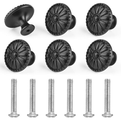Set di 6 pomelli per mobili in plastica nera opaca, pomelli vintage individuali per cassetti, piccoli armadi e cassettiere