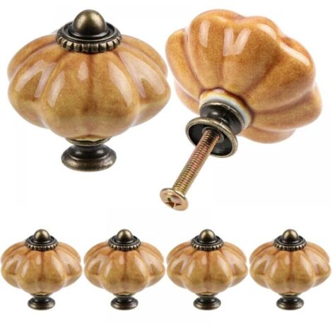 Set di 6 pomelli rotondi in ceramica per mobili, maniglie per porte di scarpiere, cassetti di armadi, stile zucca antica