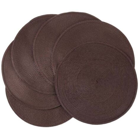 Set di 6 protezioni rotonde per tavolo intrecciate, antiscivolo, lavabili, 38 cm, marrone, sala da pranzo