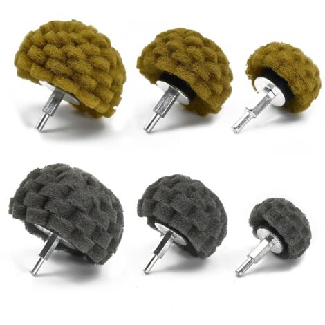 Set di 6 punte abrasive in tessuto non tessuto grigio e giallo, testina abrasiva per spazzolatura, spugna abrasiva sagomata con manico da 1/4" per aspiratore di polvere, alluminio, acciaio inossidabil