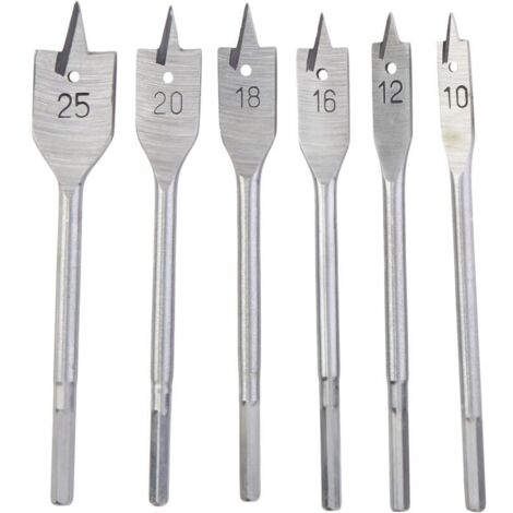 Set di 6 punte da trapano a paletta, da 10 mm a 25 mm, punte piatte placcate in titanio, impugnatura esagonale, set di foratori per legno, punta piatta, trapano per legno