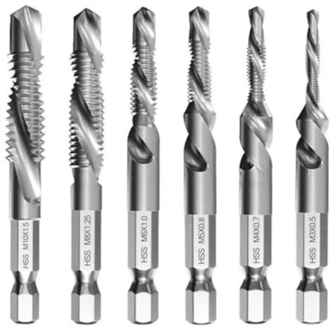 Set di 6 punte e maschi combinati M3 M4 M5 M6 M8 M10, maschio a cambio rapido con rivestimento antiruggine, maschio combinato con gambo esagonale, per metallo, legno, plastica